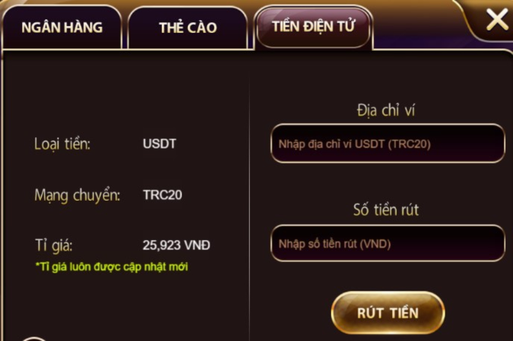 Rút tiền Sunwin 3 Sử dụng rút tiền qua USDT qua các ví ảo như Binance